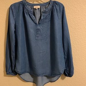 Loft Long Sleeve Hi Lo Denim Looking Tunic, size Small